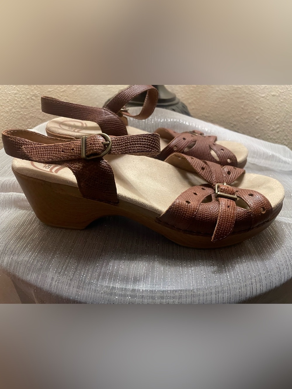 Dansko Brown Leather Strappy Wedge Sandals